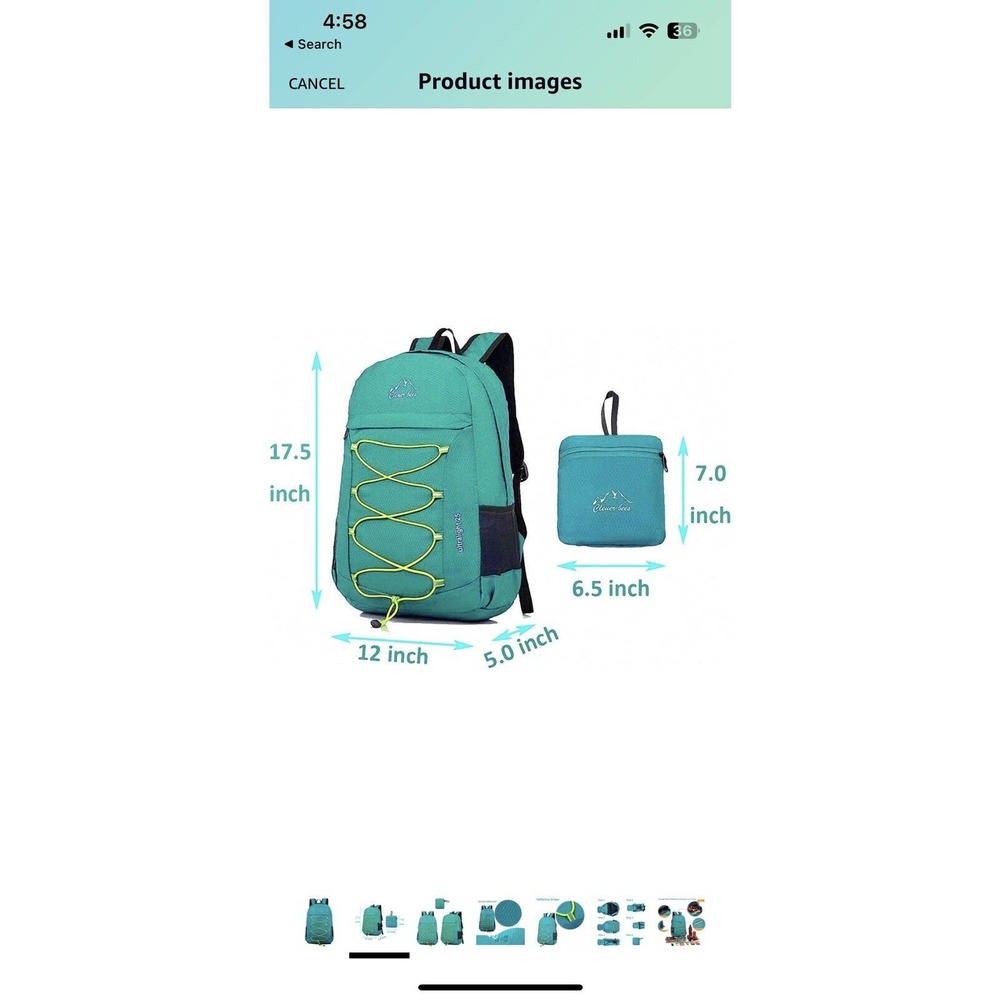 Waterproof Folding Outdoor Hiking Travel Sports Backpack Bag everyday use Teal - Picture 9 of 10